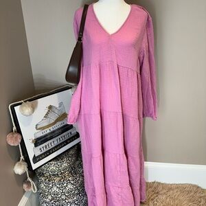 Pink V-Neck Women's Dress